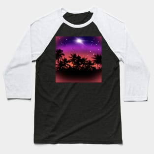 Midnight Purple Sky with Glowing Stars and Palm Trees Landscape Baseball T-Shirt